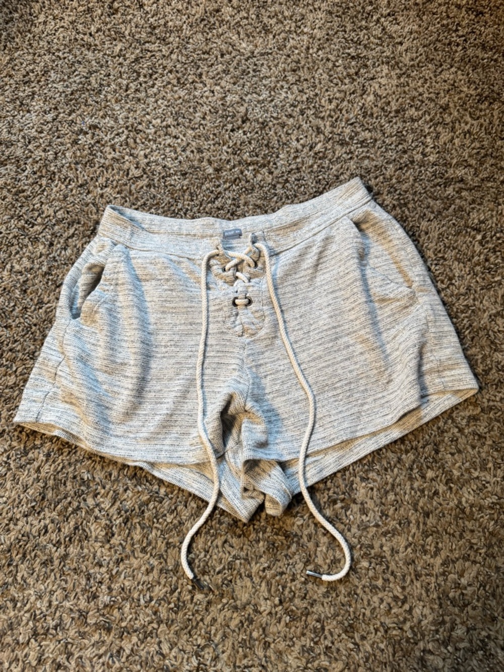 aerie Heather Gray Lace-Up Knit Lounge Shorts